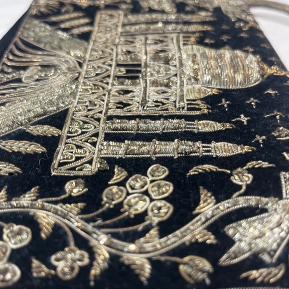 Vintage Black Velvet Evening Clutch With Double Beaded Raised Scenic Taj Mahal - Picture 14 of 16